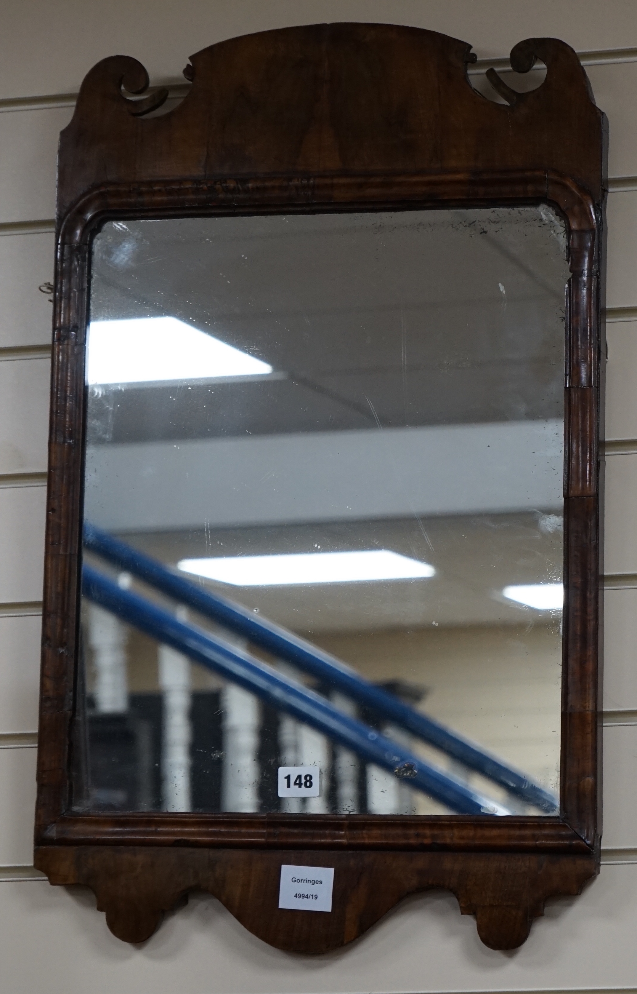 An 18th century walnut fret cut wall mirror, width 42cm height 69cm